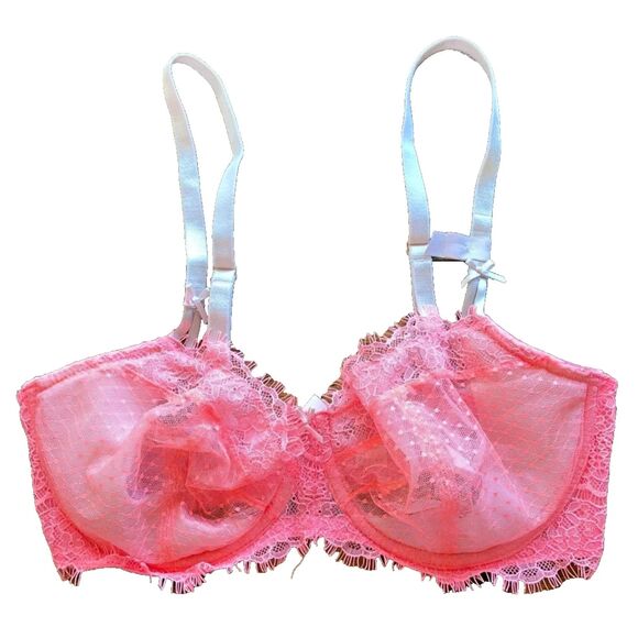 Victoria’s Secret Dream Angels Unlined Bra 36D Bright Pink NWT Lace Sheer - Picture 1 of 6